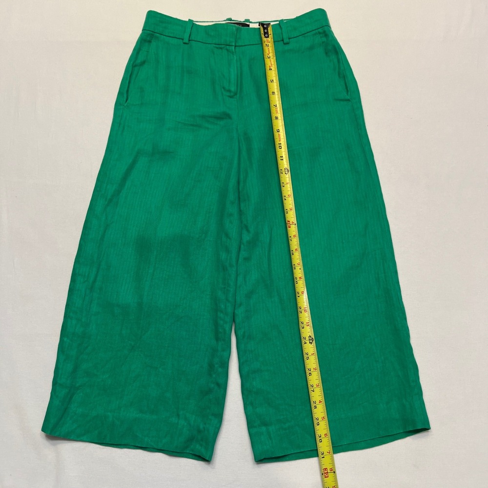 J. Crew Kelly Green Herringbone 100% Linen Preppy Wide Leg Cropped Pants 2P - Picture 4 of 10